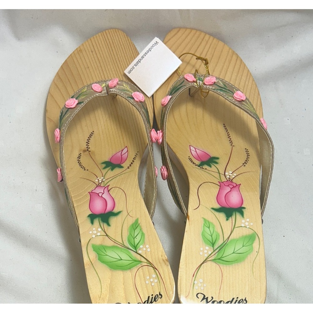 Woodies Hand Painted Rose Wooden Sandals